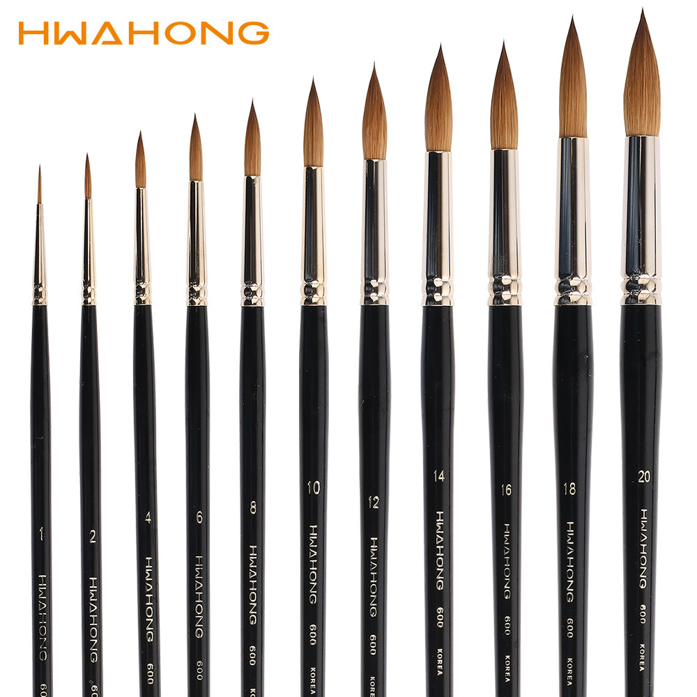 华虹600 hwahong 西伯利亚黑紫貂毛水彩画笔 长杆圆头水彩笔 华虹600