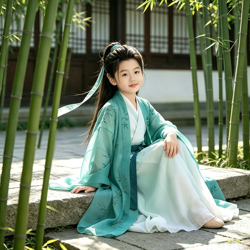 朗诵演出服男童古装服装侠女风古装儿童表演服魏晋风演出服书童秋