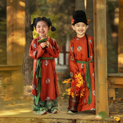 汉服女童唐装圆领袍儿童古装中国风男童小少爷国学服演出服学生