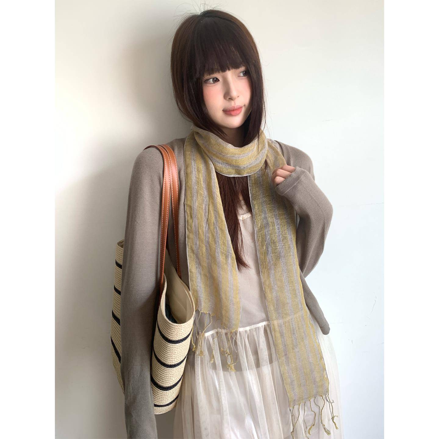 韩系氛围紫色波点丝巾夏季薄女长条系感脖WJ2018领款巾高级感小围