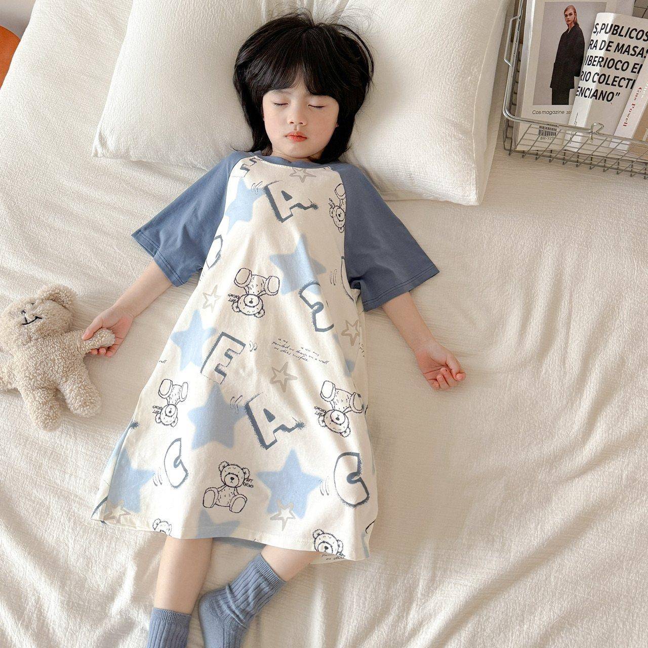 童夏宝季男纯PKF棉宽松睡裙高品质A类洋女童萌趣家居服裙宝居家装