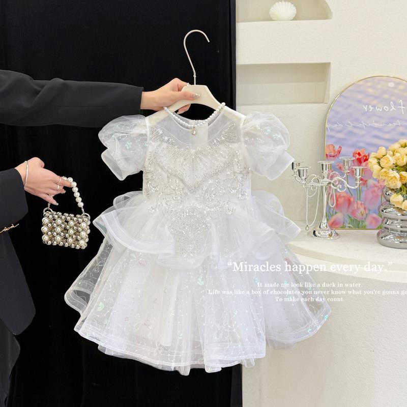 女童高端公主裙夏季小女生礼服洋装孩高SSZ童级花婚纱日白色演出