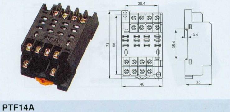14脚中间继电器接线图,中间继电器实物接线图 中间继电器ptf14a-e 底座 ly4n-j hh64p 大14脚继电器