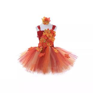 仿真枫叶tutu裙 女童公主裙感恩节蓬蓬裙 万圣节森林精灵连衣裙