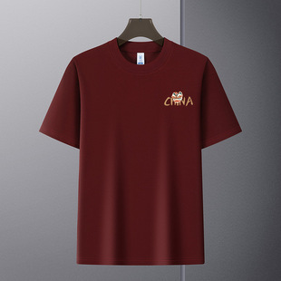 本命年红色纯棉短袖t恤男士2025新款设计感宽松半袖体恤男装上衣