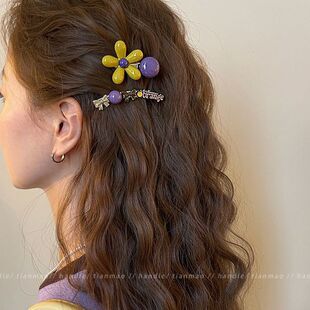 甜美花朵圆珠字母发夹女2025新款可爱鸭嘴夹侧边夹碎发刘海夹发饰