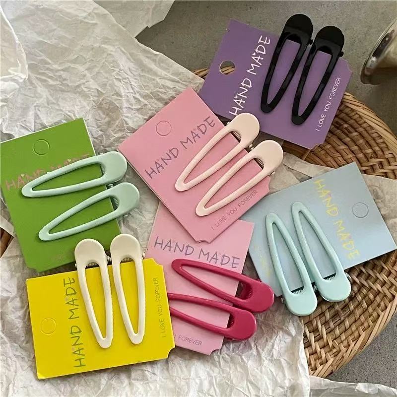 可爱多巴胺色系水滴发夹夏季对夹甜美少女侧边刘海夹鸭嘴夹头饰女