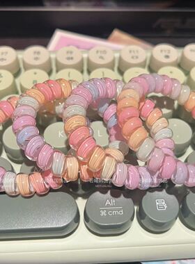 超美少女心粉紫彩虹电话线发圈可爱头绳高级发绳不伤发高弹力