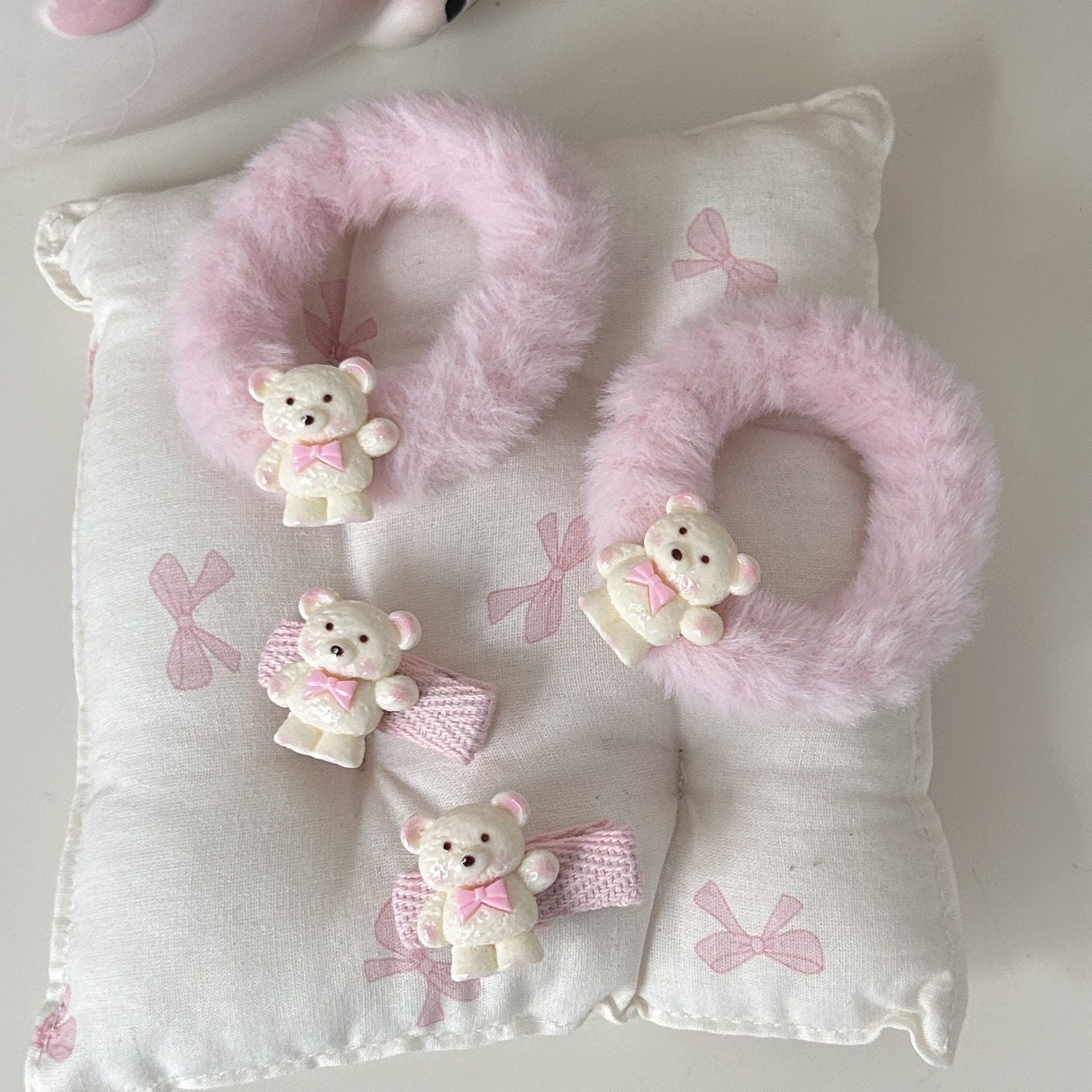 奶乎乎领结小白熊毛毛发圈可爱卡通小熊发夹甜美少女心发饰发卡