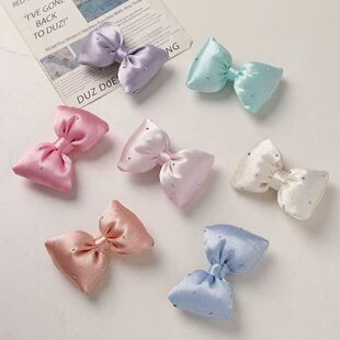 韩系甜美奶油色海绵蝴蝶结发夹少女丸子头水钻侧边夹头饰发饰