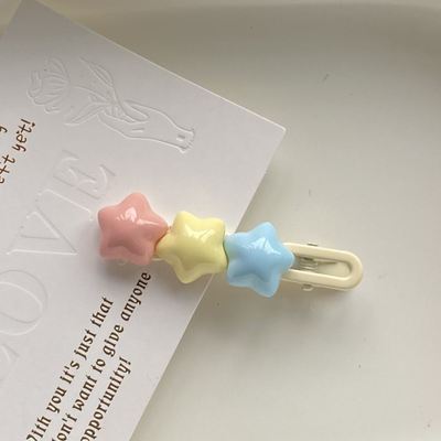 韩国奶油三色星星立体发夹鸭嘴夹可爱女童撞色发卡发饰头饰侧边夹