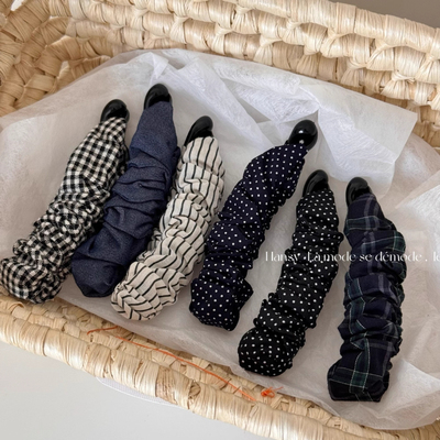 韩国新款黑色波点布艺褶皱高马尾香蕉夹竖夹百搭后脑勺盘发抓夹女