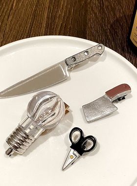 趣味创意真电灯泡小刀发夹女刘海碎发鸭嘴夹发卡侧边一字夹头饰