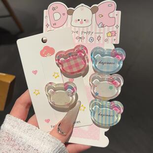 可爱小熊kt清透发夹亮晶晶夏日清透小熊刘海夹卡通百搭少女头饰女