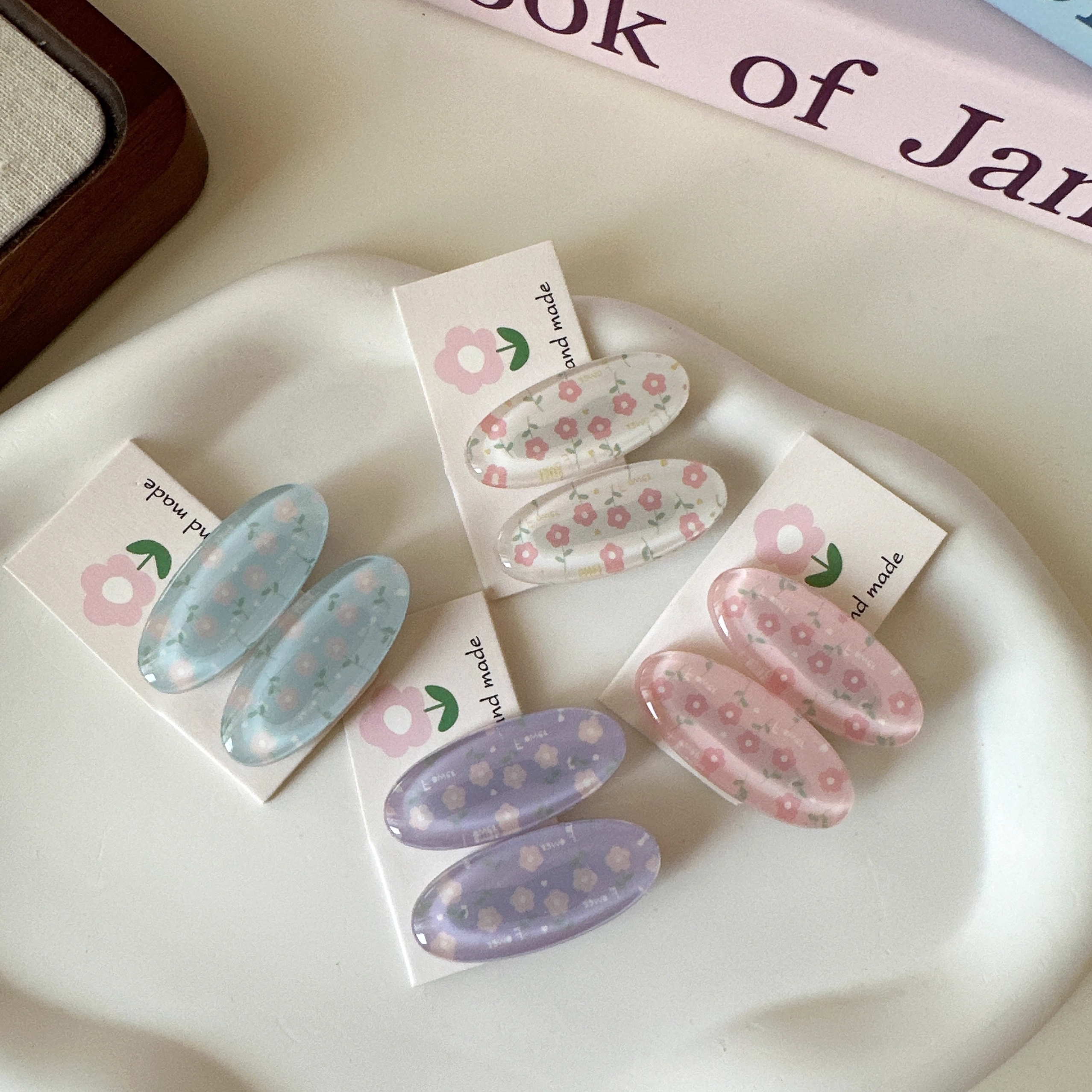 可爱甜美少女系小碎花边夹刘海夹椭圆小花发卡前额对夹小边夹卡子