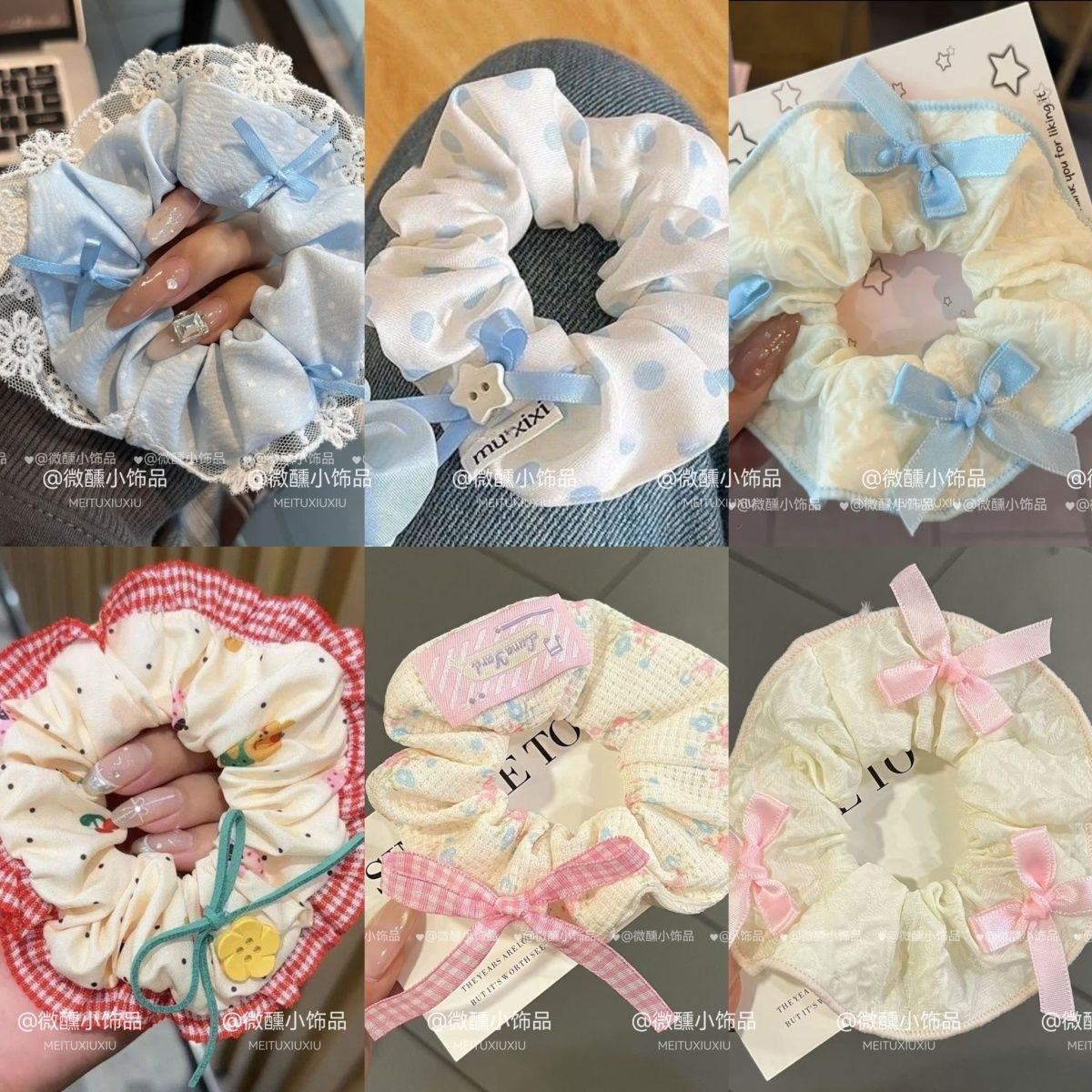 甜美清新蝴蝶结韩系大肠发圈蕾丝花边新款马尾发绳少女头绳发饰