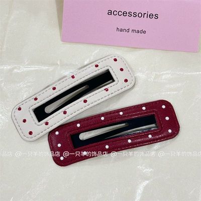 安可拉红韩版皮质波点方形BB侧边刘海夹子高颜值爆款红色碎发夹子