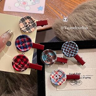 雅丹风格纹纽扣红色发夹碎发刘海夹鸭嘴夹可爱甜美女孩多发卡发饰