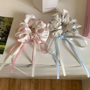 丝滑质感~芭蕾碎花蝴蝶结粉色发圈飘带甜美少女马尾头绳大肠发圈