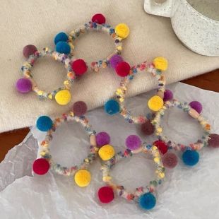 撞色毛球发绳可爱百搭发圈头绳毛线编织皮筋扎马尾发饰少女头饰品