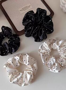 童话公主~缎面黑白波点大肠发圈复古法式丸子头皮筋女ins百搭头绳