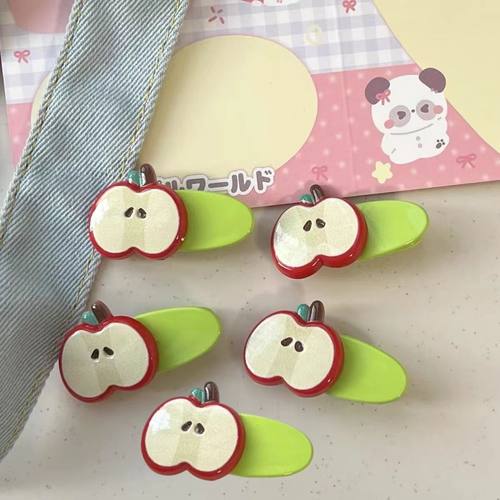 好适合刘海哦~卡通苹果鸭嘴夹小清新红苹果椭圆夹ins少女心发夹