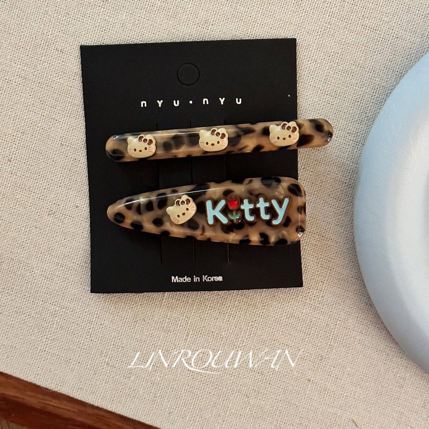 kitty酱~卡通豹纹发夹侧边刘海夹子额前碎发秋冬几何鸭嘴夹头饰女