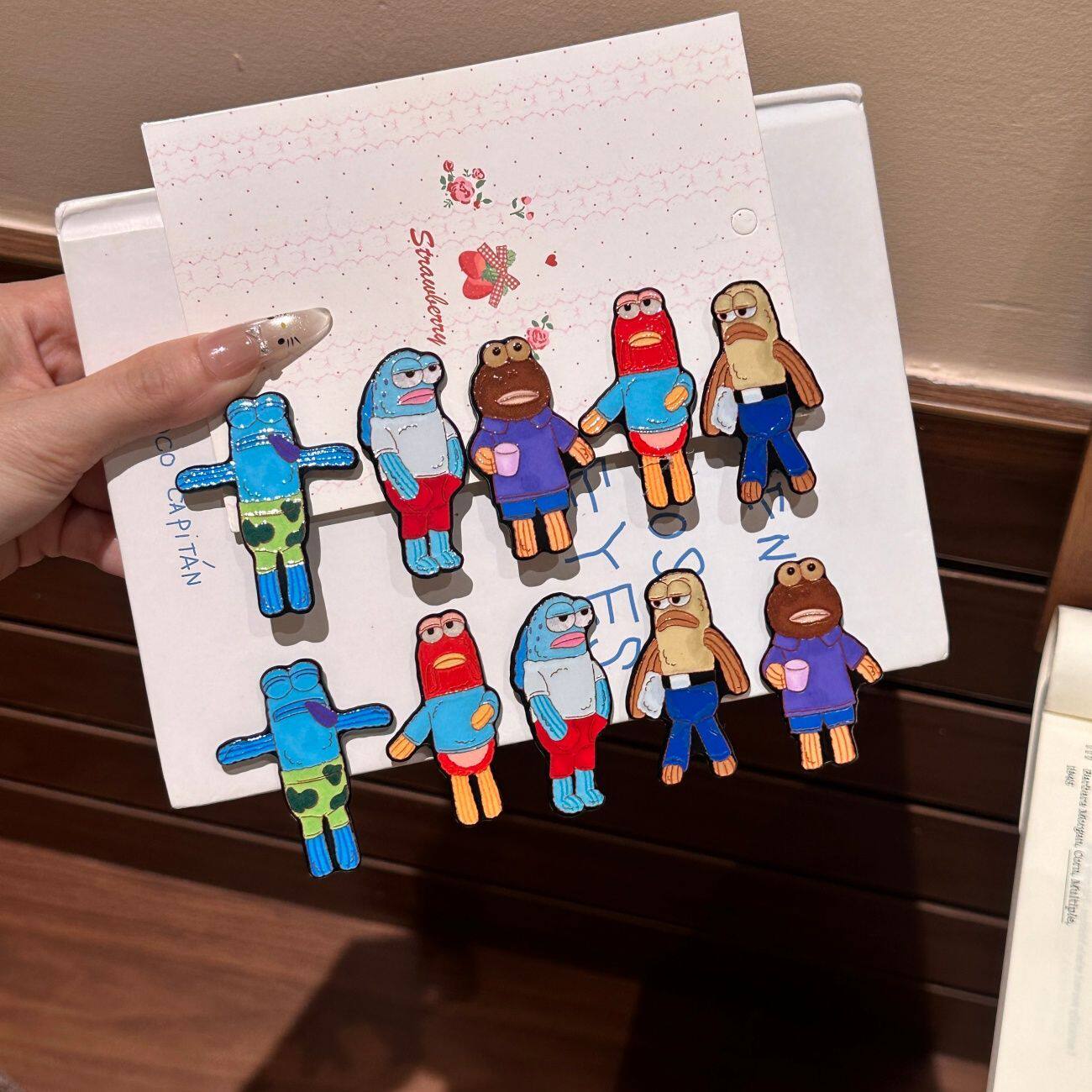 趣味丑萌比奇堡呆呆鱼发夹可爱治愈风少女碎发鸭嘴夹卡通百搭发卡图片