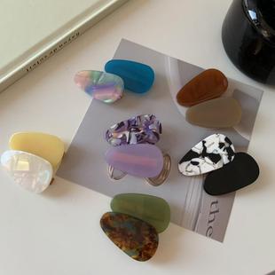 可爱醋酸时尚 复古百搭胖水滴侧边发夹对夹子 撞色刘海夹鸭嘴夹新款