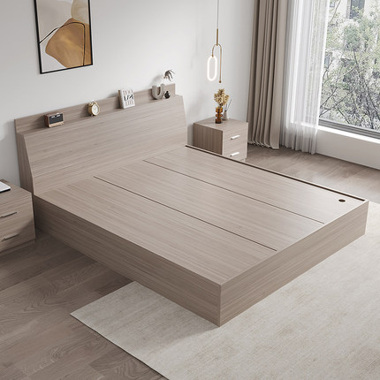 现代简约榻榻米床1.2米1.5米双人床1.8米板式床高箱储物床收纳床