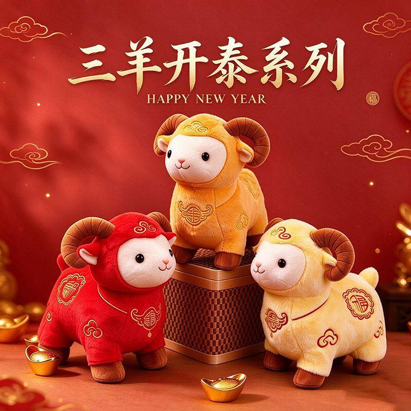 创意三羊开泰公仔毛绒玩具小羊玩偶摆件元旦新年羊年吉祥物小礼品
