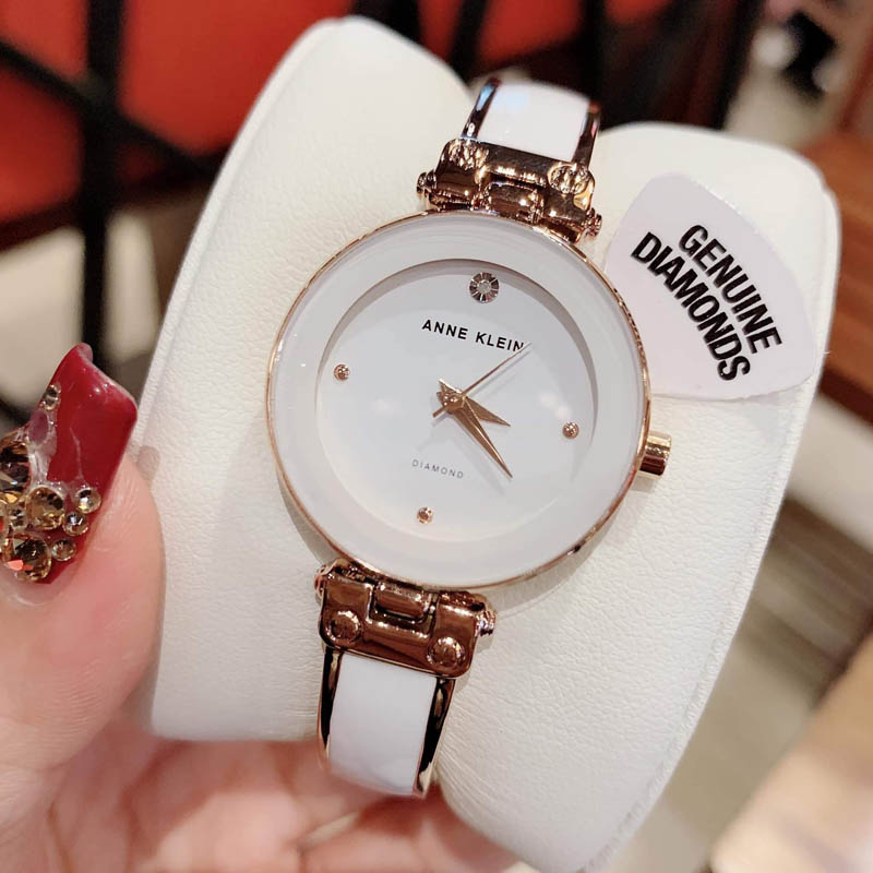 安妮克莱因白玫瑰金手镯式女手表