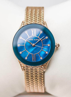 ANNE KLEIN手表女镶钻手链表带香槟金色女手表2209BNTT