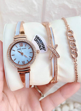 正品anne klein手表女3572WRST镶钻手镯式三件套装贝母时尚女手表