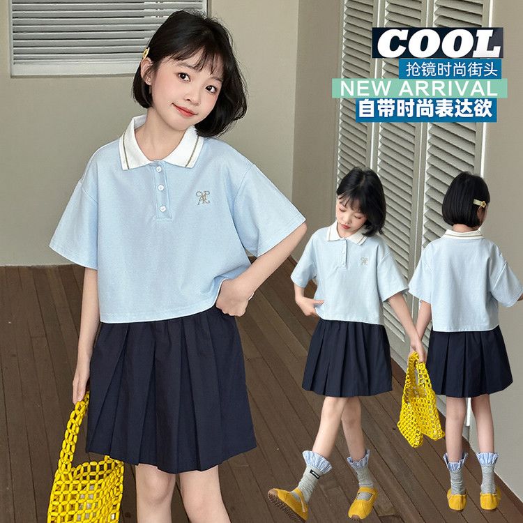 【带安全裤】女童套装2025新款学院风夏装两件套女孩夏季百褶