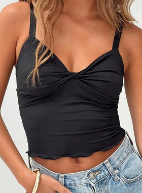 Waist cinching strapless top with camisole收腰抹胸吊带上衣女