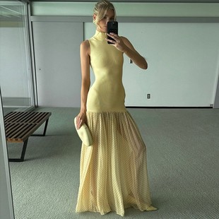 long Sling vacation mesh dress吊带拼接网纱度假长裙 patchwork