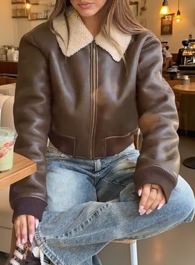 PU leather jacket, warm and windproof topPU皮外套防风上衣女