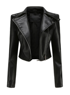 Leisure slim fit long sleeved leather jacket休闲长袖皮衣外套