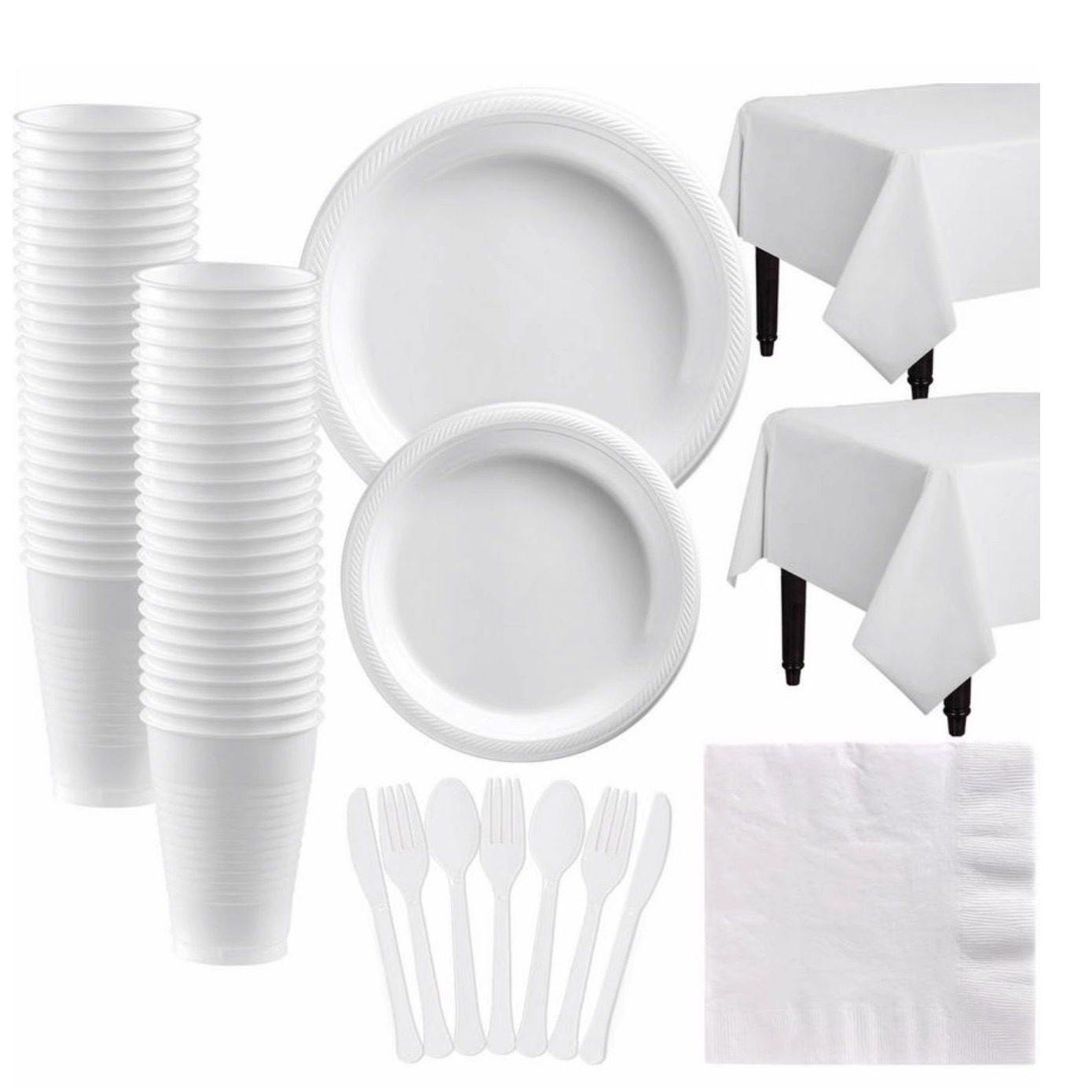 白色塑料餐具套装生日派对装饰餐盘一次性塑料盘子杯子桌布布置品,餐饮具,可降解餐具/环保餐具,淘宝优惠券,粉丝福利购,淘宝优惠卷