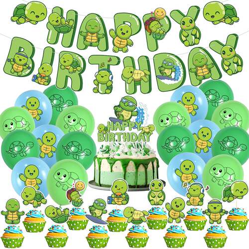 小乌龟主题生日派对装饰海龟拉旗气球插旗儿童聚会背景布置用品