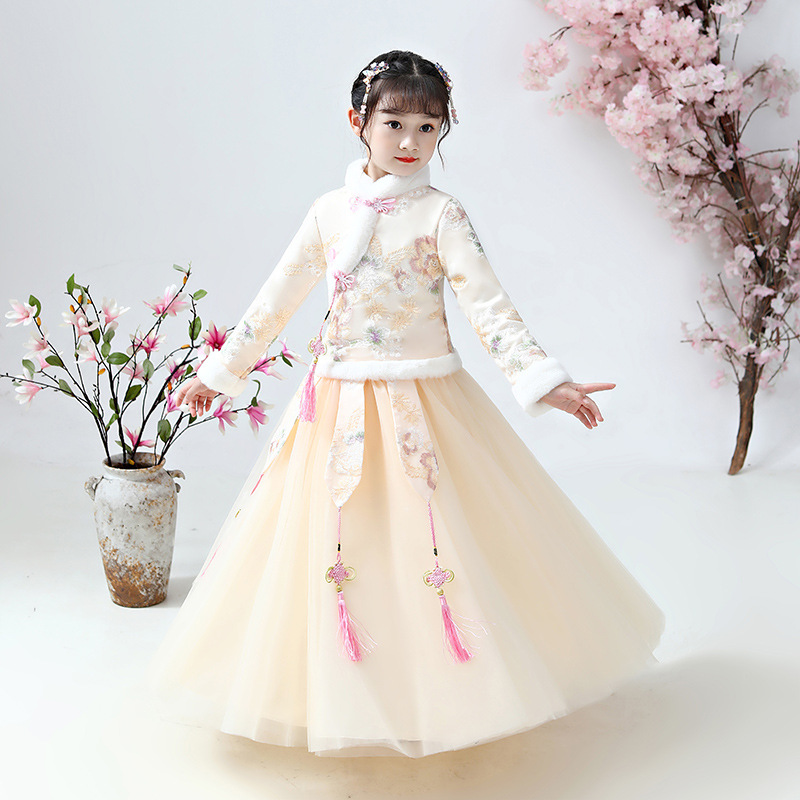 女童汉服加厚新年装小女孩古装中国风礼服儿童唐装古风拜年服冬装