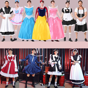 2023年会男穿反串大码女仆连衣裙白雪睡美人灰姑娘朱丽叶公主礼服