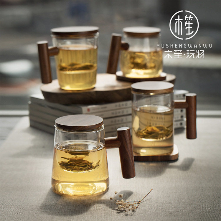 特价清仓 木笙玩物玻璃泡茶杯带盖过滤水杯简约茶水分离茶道杯子