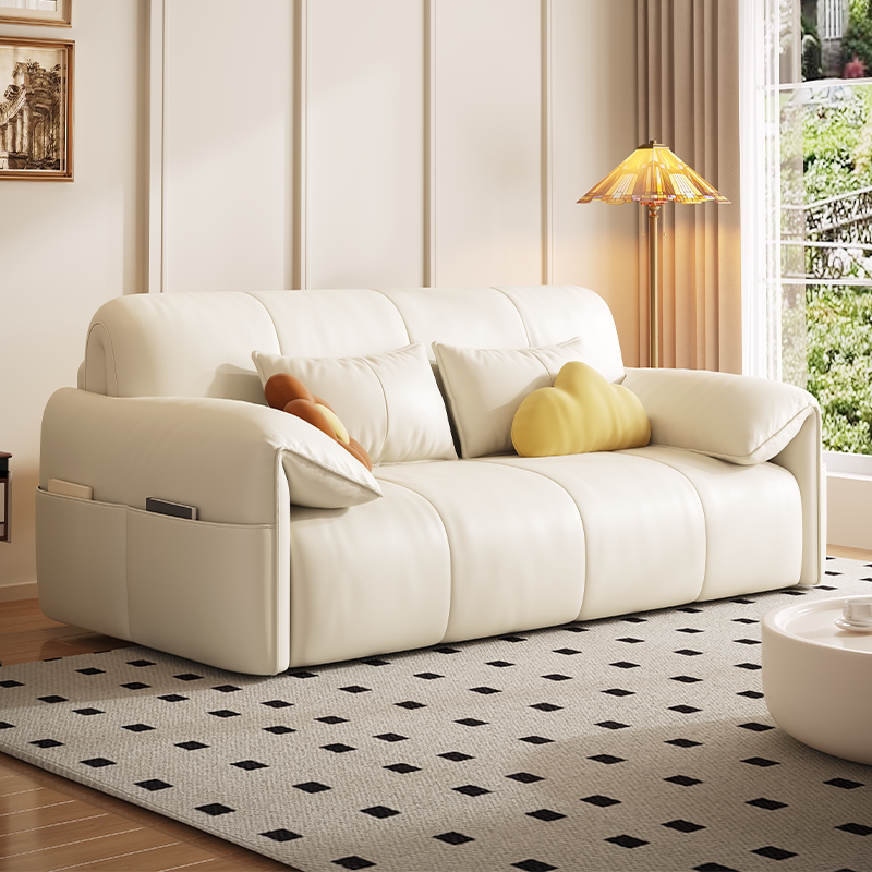 奶油风电动沙发床两用小户型客厅多功能沙发书房卧室可折叠沙发床