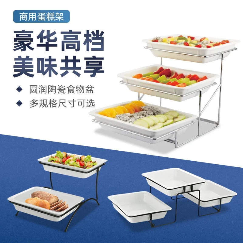 陶瓷盘三层点心架多层陶瓷水果盘摆台托盘蛋糕架自助餐展示架酒店