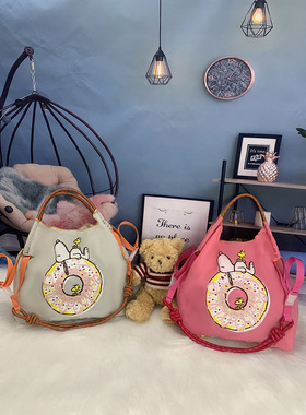 小红书爆款甜甜圈Ball&Chain防水尼龙单肩刺绣袋韩版布袋子手提包