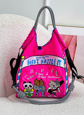 高圆圆同款兔子熊猫乐队ball chain购物环保袋时尚清新单肩手提包