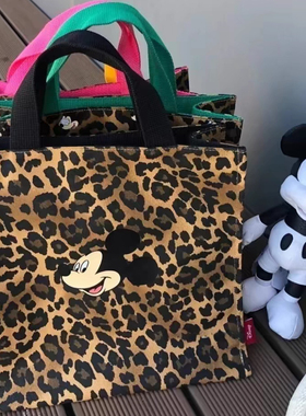 日韩2025新款时尚豹纹米老鼠托特包小众大容量配色可爱手提包