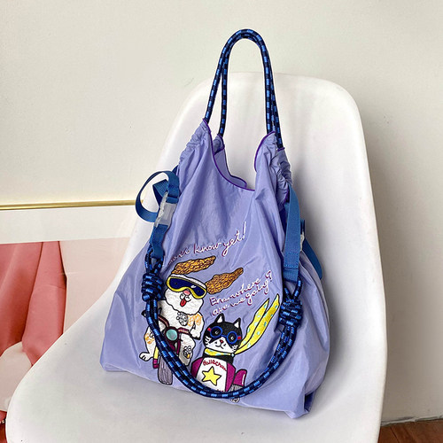 高圆圆同款摩托兔刺绣单肩包